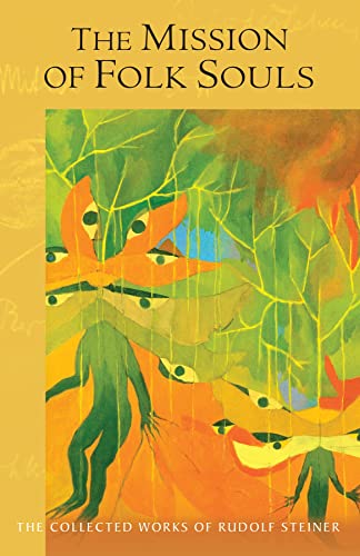 Book cover: "The Mission of Folk Souls" by Rudolf Steiner, abstract art.