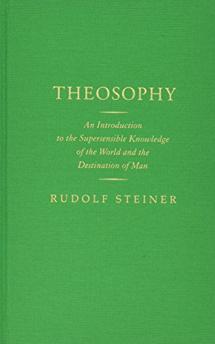 Green book cover with gold text: "Theosophy" by Rudolf Steiner.