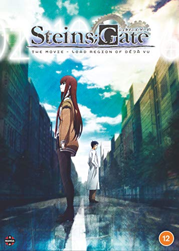 "Anime DVD cover featuring two characters standing in a reflective alleyway, blue sky above."