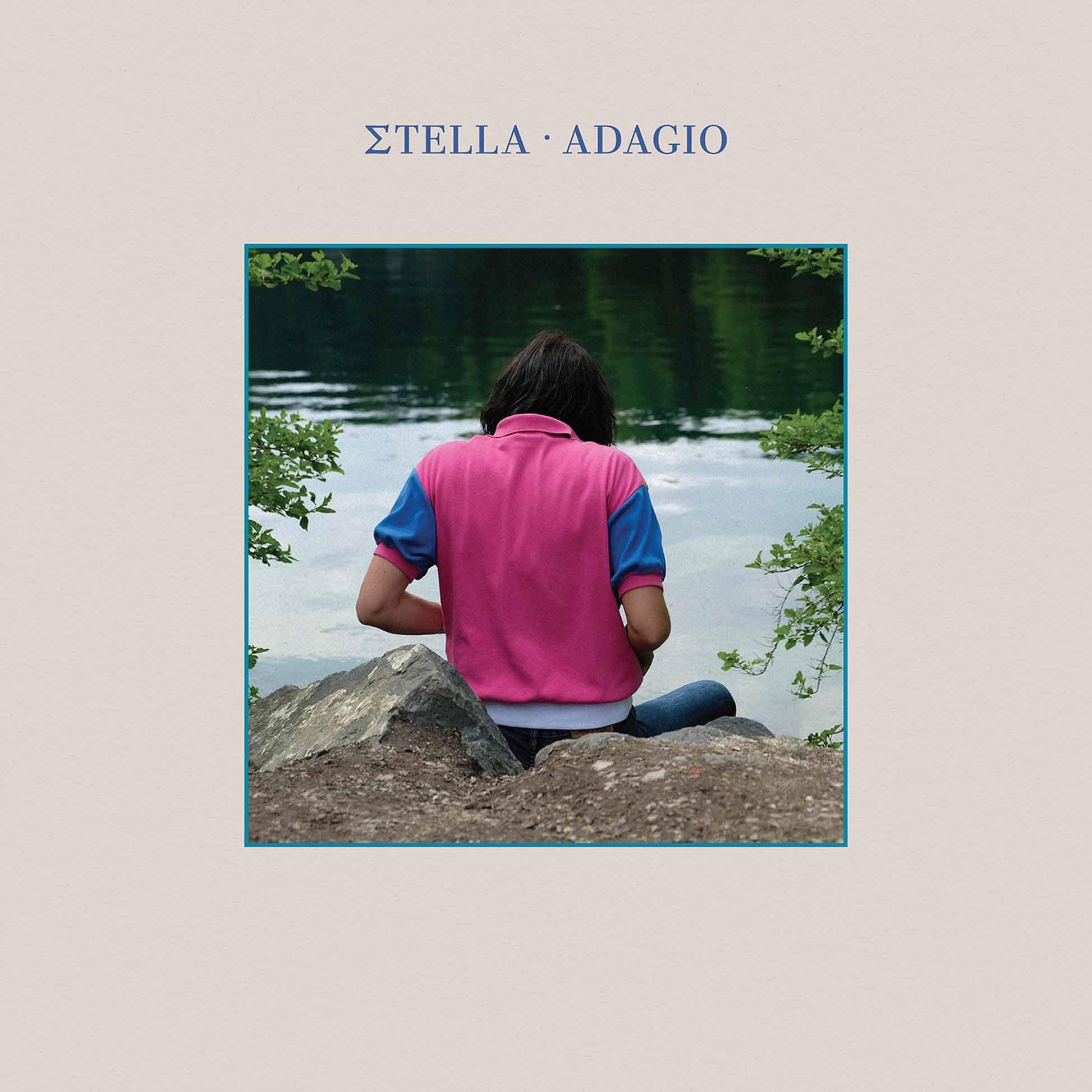 CD cover: person in pink sits by a lake, text above image.