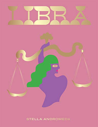 Book cover with Libra zodiac sign illustration: scales, eye, and figure.