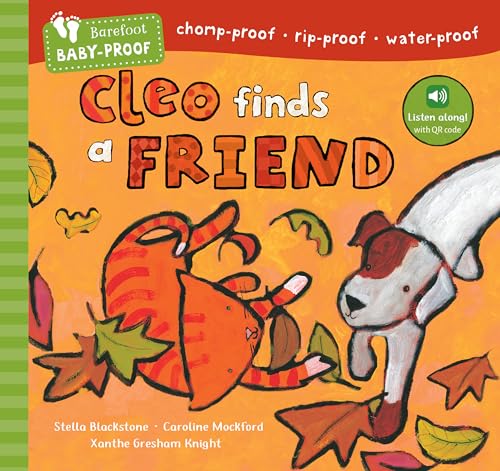 Book cover: orange background with a cat, dog, and falling leaves.