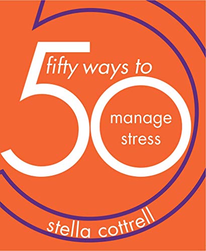 Book cover: orange background with large white “50” and text “manage stress”.