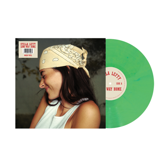 Green vinyl LP of Stella Lefty’s “Long Way Home” with portrait cover.
