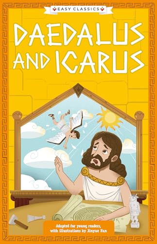Book cover showing Daedalus looking up at Icarus flying near the sun.