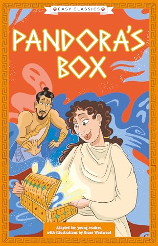 Illustrated book cover with Greek mythological scene, likely Pandora's Box, in a simple design.