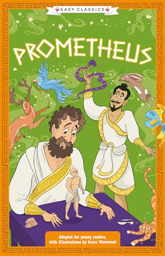 Book cover for "Prometheus" featuring illustrated characters and Greek key border.