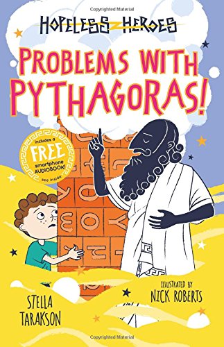 Book cover: boy, Pythagoras, brick wall, and smartphone illustration.