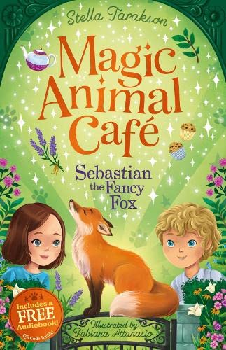 A girl and boy stand with a fox in a garden on a book cover.