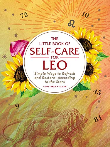 Book cover with sunflowers, a lion, and text: "The Little Book of Self-Care for Leo.