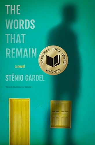 Book cover: teal background, shadowed figure, two doors, award seal.