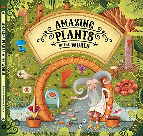 Book cover: "Amazing Plants of the World" with whimsical illustrated plants and figures.