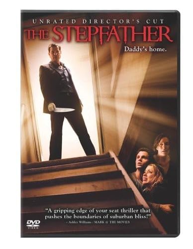 The Stepfather" DVD cover featuring a man with a knife on stairs.