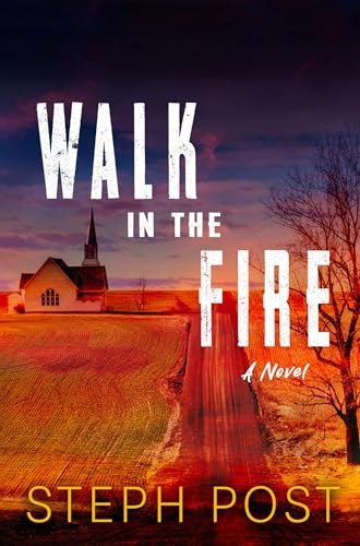Book cover: rural landscape with church, fiery sky, and bold title text.