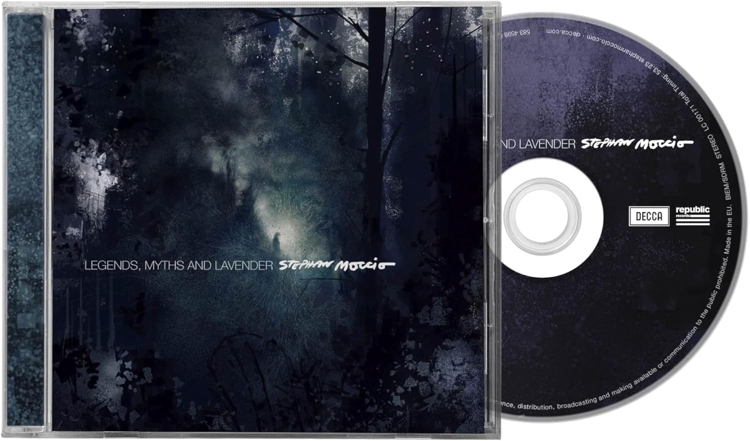 CD case with a dark, misty forest scene and artist name "Stephan Moccio".