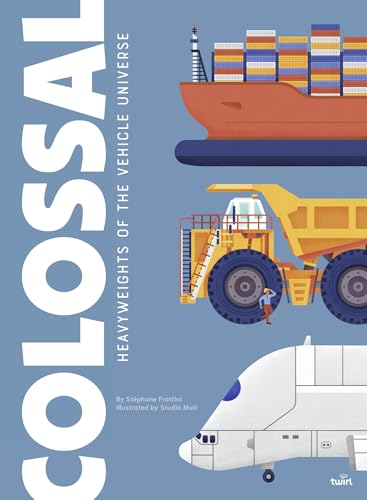 Book cover featuring illustrated large vehicles: a ship, truck, and airplane.