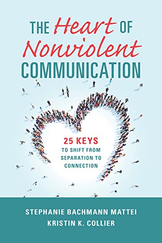 Book cover: "The Heart of Nonviolent Communication" with a heart-shaped crowd.