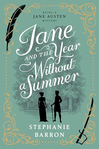 Book cover: "Jane and the Year Without a Summer" with quill and figures.