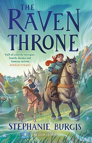 Book cover: "The Raven Throne" depicts a young rider on horseback.