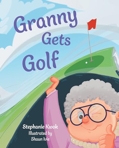 Book cover: elderly woman with glasses, golf course background.