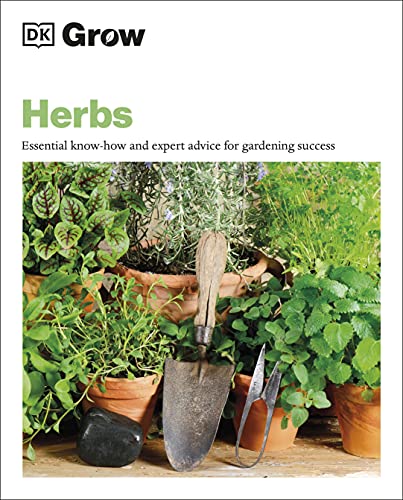 Book cover featuring various potted herbs and gardening tools.
