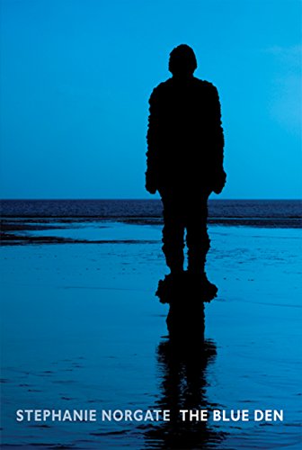 Silhouette of a person standing on reflective wet sand, blue background.