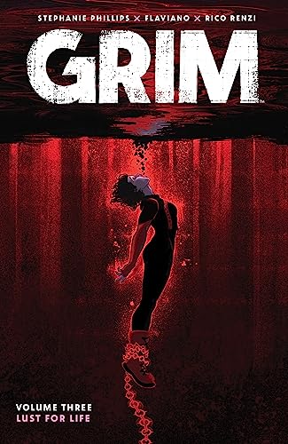 Comic book cover: "Grim Vol. 3" with a figure falling into red.
