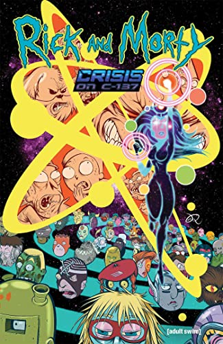 Rick and Morty comic cover with swirling, colorful character portraits.