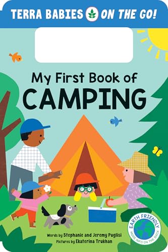 Colorful illustrated board book cover depicting a family camping scene.