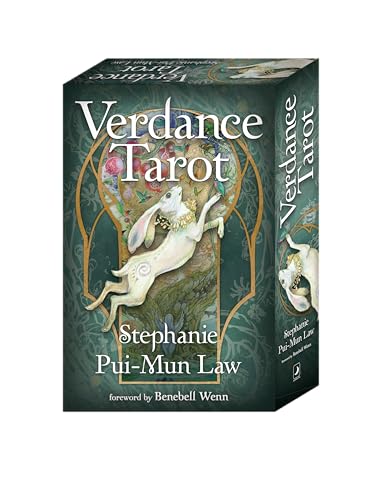 Boxed Verdance Tarot deck with a white hare illustration on a teal background.