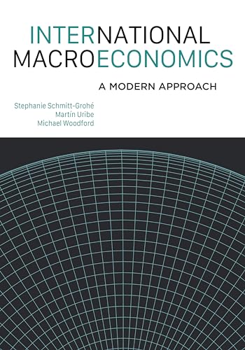 Blue textbook cover with white text: "International Macroeconomics" and grid graphic.