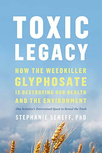 Book cover with large white text "TOXIC LEGACY" over a blue sky and wheat.