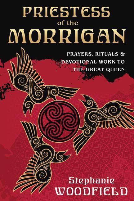 Book cover with raven imagery and Celtic knotwork on a red background.