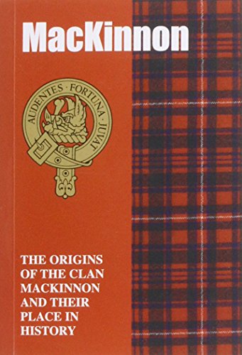 Book cover with red background, tartan pattern, clan crest, and title MacKLLH MacKinnon.