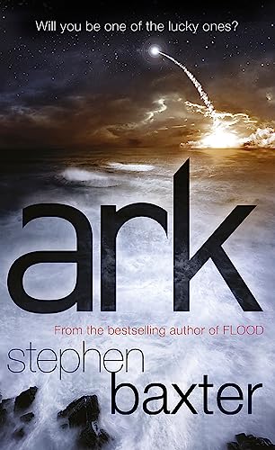 Book cover for “Ark” depicting stormy seas and a fiery sky.