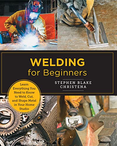 Book cover for Welding for Beginners featuring photos of welding and metal grinding processes.