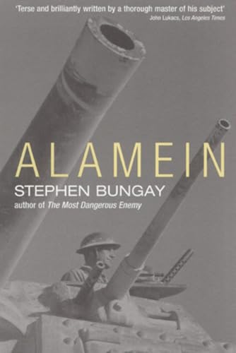 Book cover for "Alamein" depicting a soldier near tank barrels.