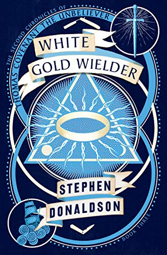 Book cover featuring a glowing ring, a triangle, and a sword on blue background.