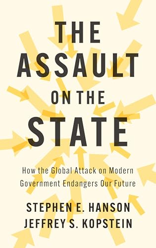 Book cover with bold text "The Assault on the State" and yellow arrows.