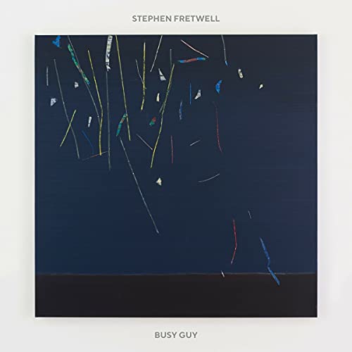 Stephen Fretwell’s “Busy Guy” CD cover: dark blue with colorful, scattered lines.