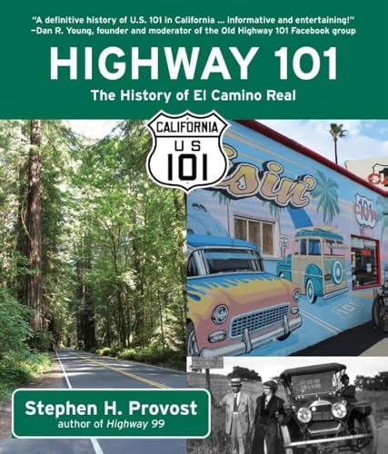 Book cover: "Highway 101" with vintage cars and redwood trees.
