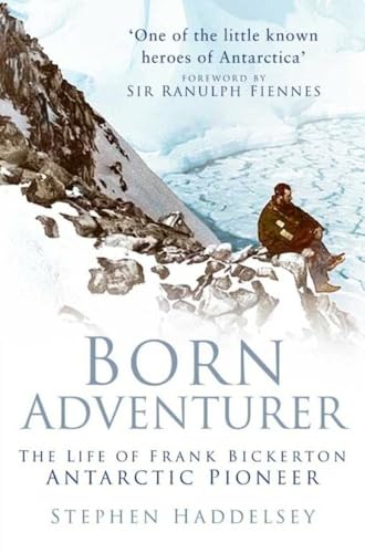 Book cover depicting a snowy landscape and a man, titled "Born Adventurer.