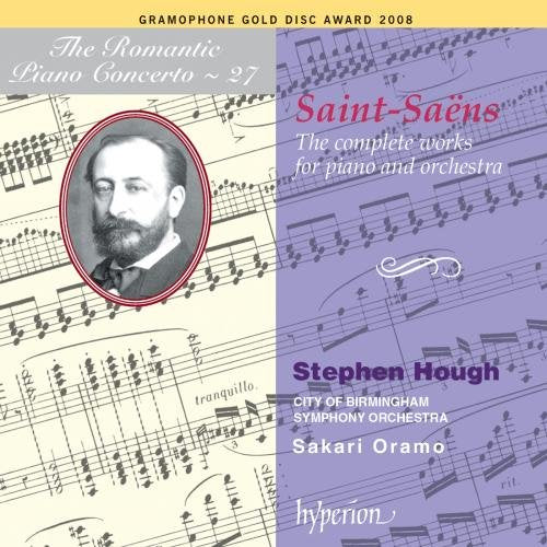 CD cover featuring portrait of composer Saint-Saëns and pianist Stephen Hough.
