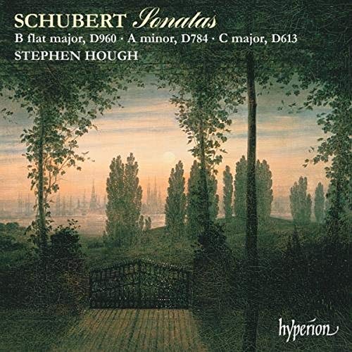 CD cover featuring a serene landscape painting with trees and distant hills.