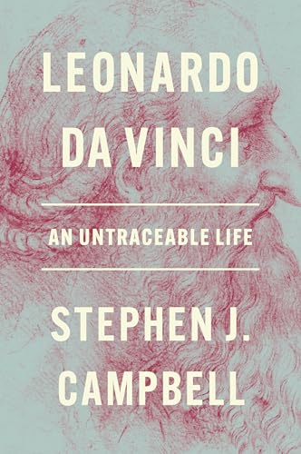 Book cover: “Leonardo da Vinci: An Untraceable Life” with sketched portrait.