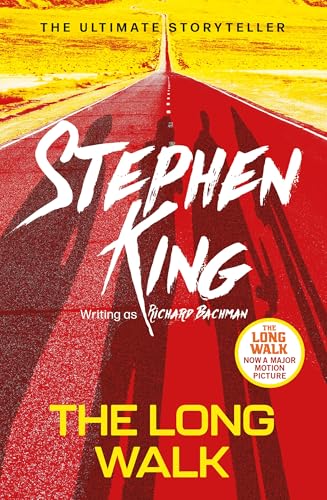 Book cover for "The Long Walk" by Stephen King, showing a road and silhouettes.