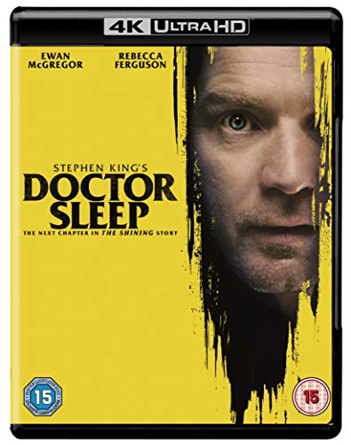 “Doctor Sleep” Blu-ray cover featuring Ewan McGregor’s face with yellow and black tones.