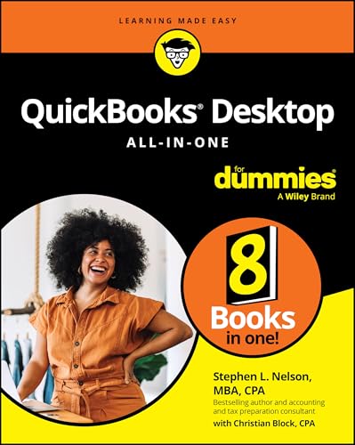 Book cover: “QuickBooks Desktop All-In-One For Dummies” with a woman’s portrait.