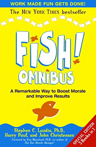 Book cover for "Fish! Omnibus" with large blue text and orange fish.
