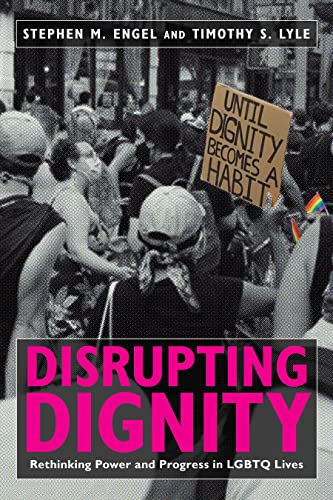 Book cover with protest image, rainbow flag, and bold pink title text.
